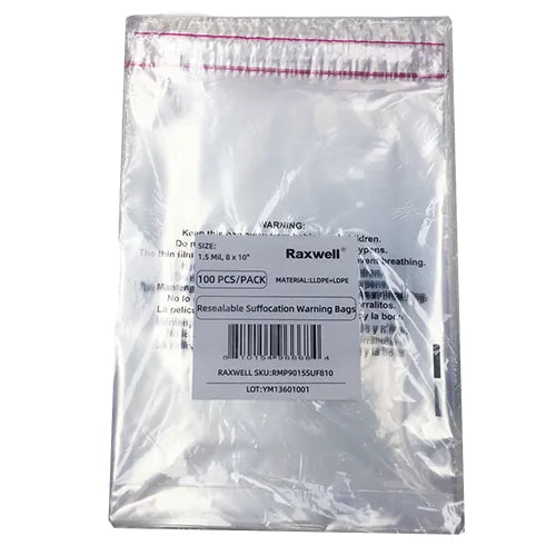 Resealable Suffocation Warning Bags - 1.5 Mil, 8 x 10", 100/pack, 10packs/carton (Raxwell RMP9015SUF810)