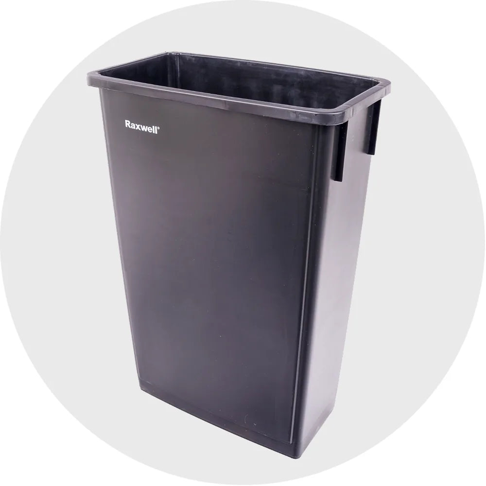 Waste Receptacle, 23 Gallon, Black, Reinforced Rim with Side Handles, each (Raxwell RMW2006BLK)