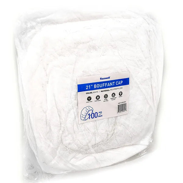 Raxwell Non-Woven Bouffant Caps 21", 100/BG, 10BG/CT (Raxwell RSH1521)