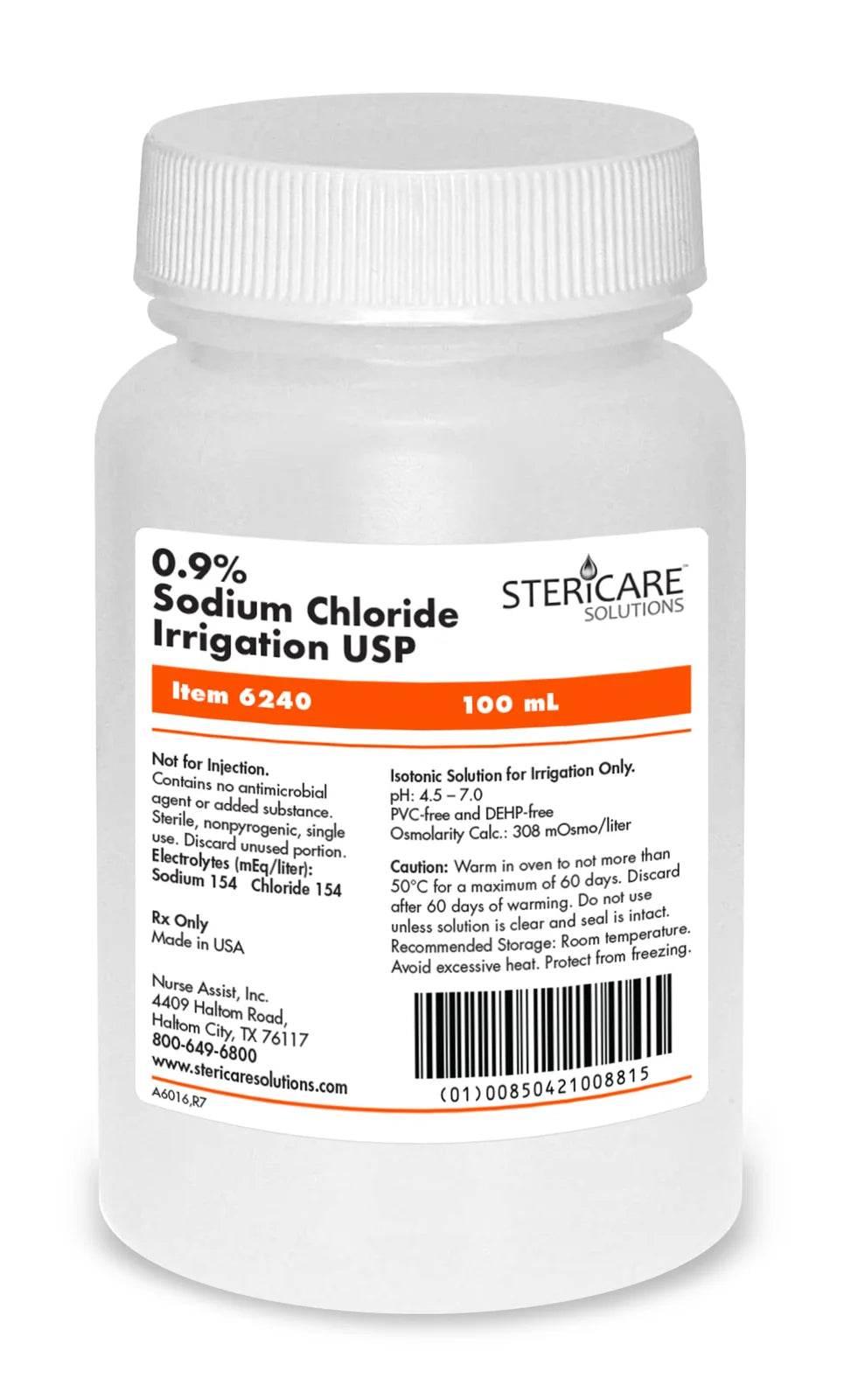 Irrigation Solution (0.9% Sodium Chloride nor for injection) 100mL Sterile Bottle