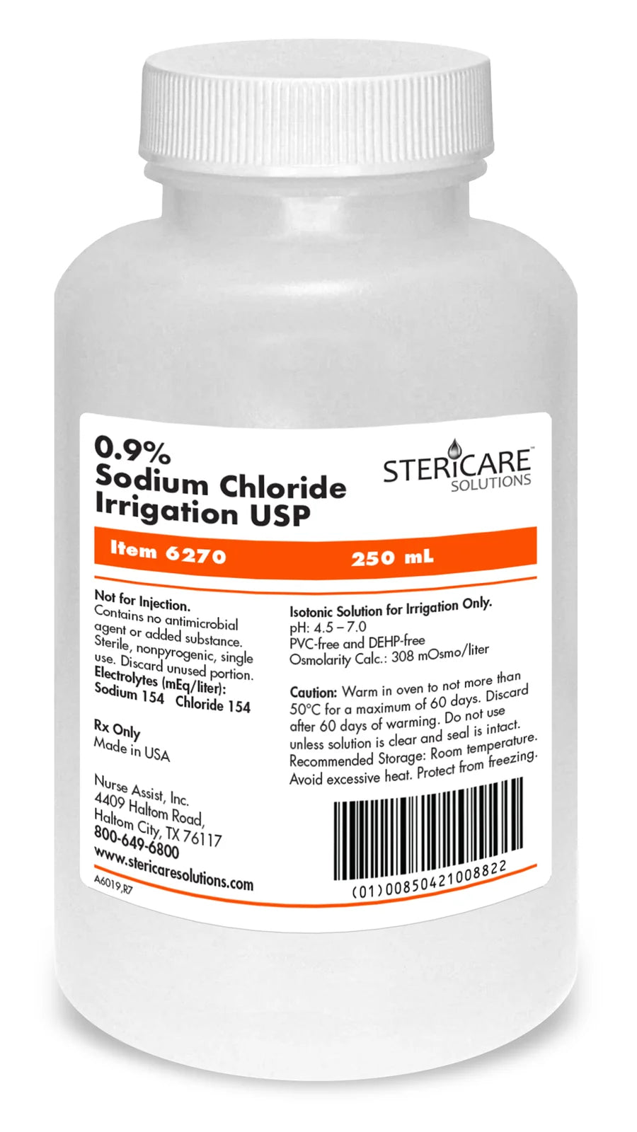 Irrigation Solution (0.9% Sodium Chloride nor for injection) 250mL Sterile Bottle