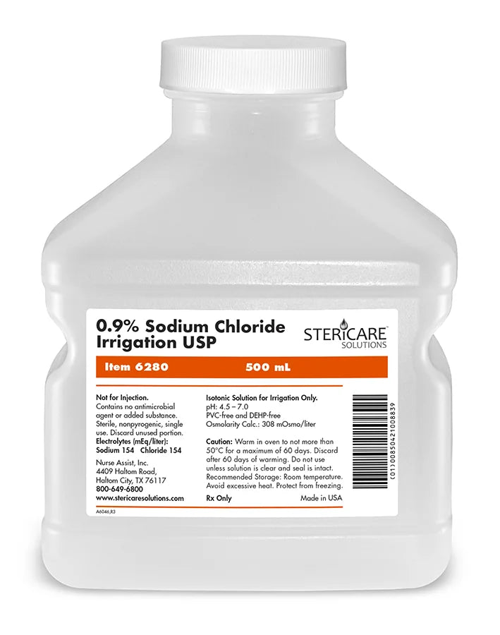 Irrigation Solution (0.9% Sodium Chloride nor for injection) 500mL Sterile Bottle