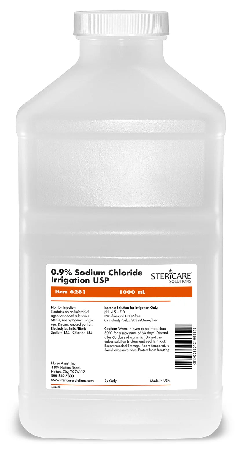 Irrigation Solution (0.9% Sodium Chloride nor for injection) 1000mL Sterile Bottle