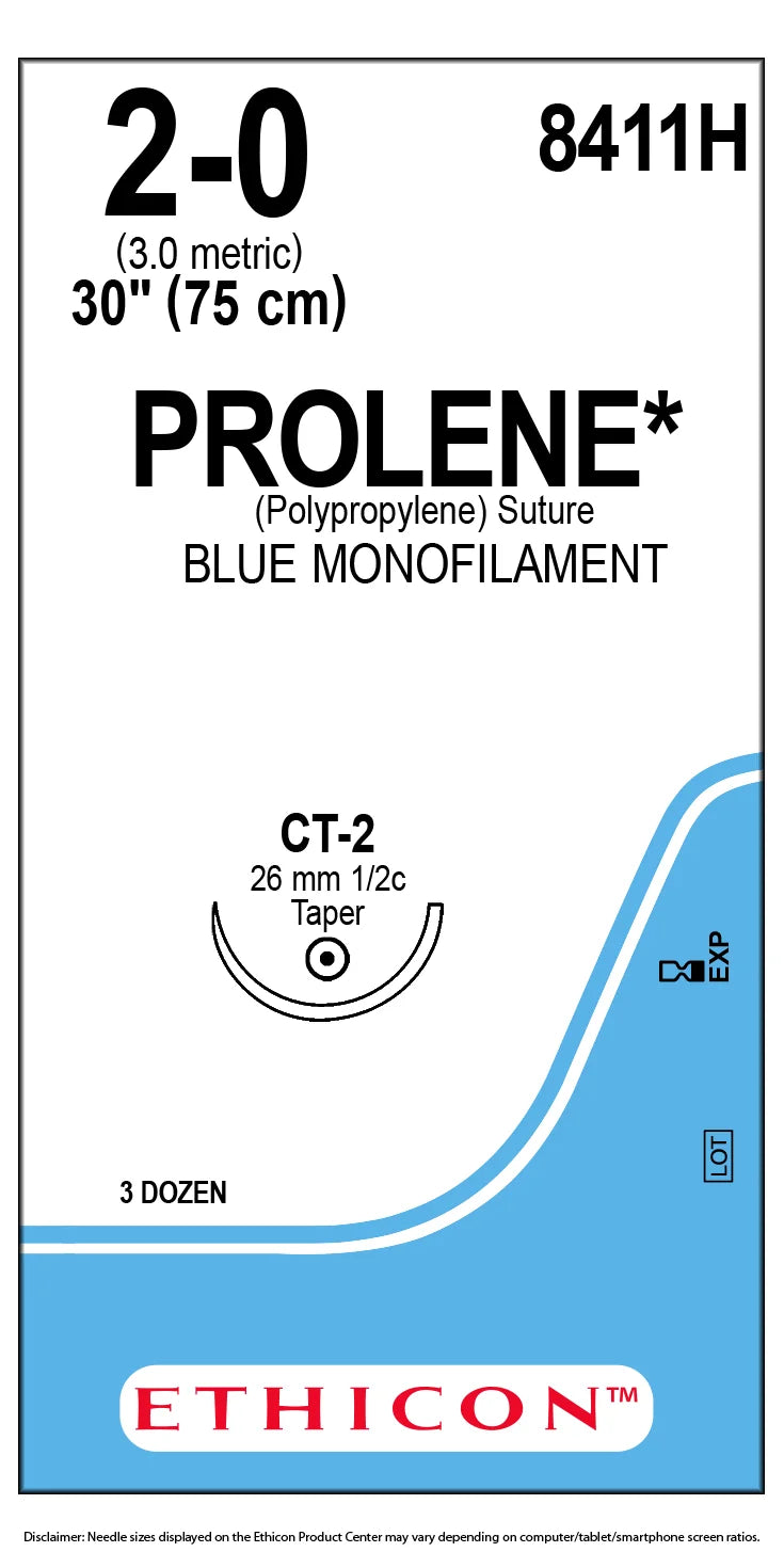 Prolene™ Polypropylene Suture w/ Needle, CT-2 1/2 Circle Taper Point, Size 2-0