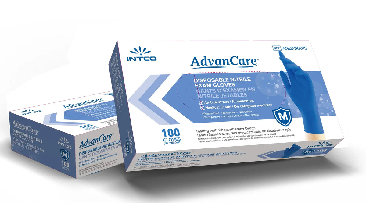 Advancare Blue Nitrile Exam Gloves, powder-free, 4-mil, S/M/L/XL