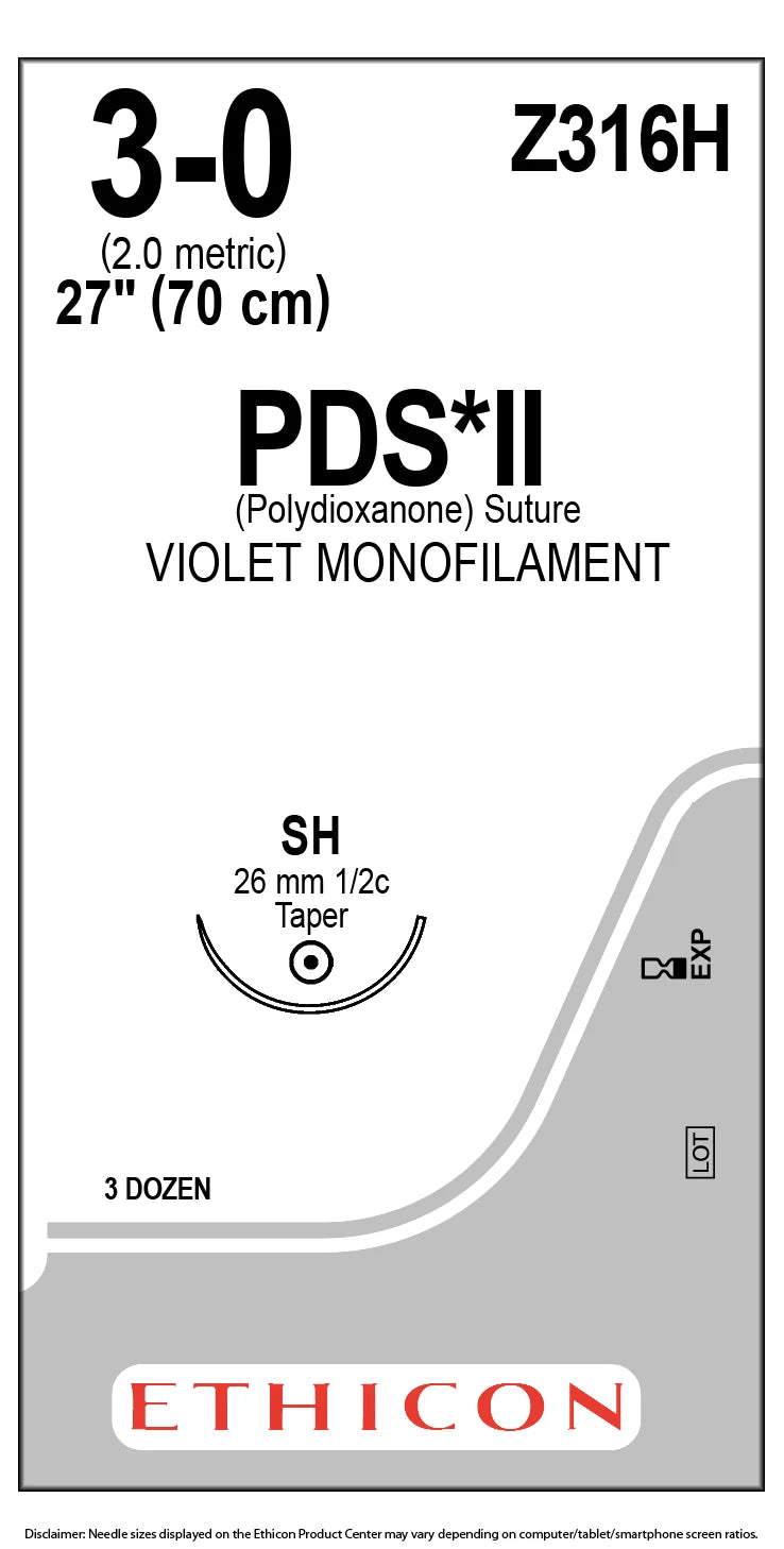 PDS™ II Polydioxanone Suture w/ Needle, SH 1/2 Circle Taper Point, Size 3-0