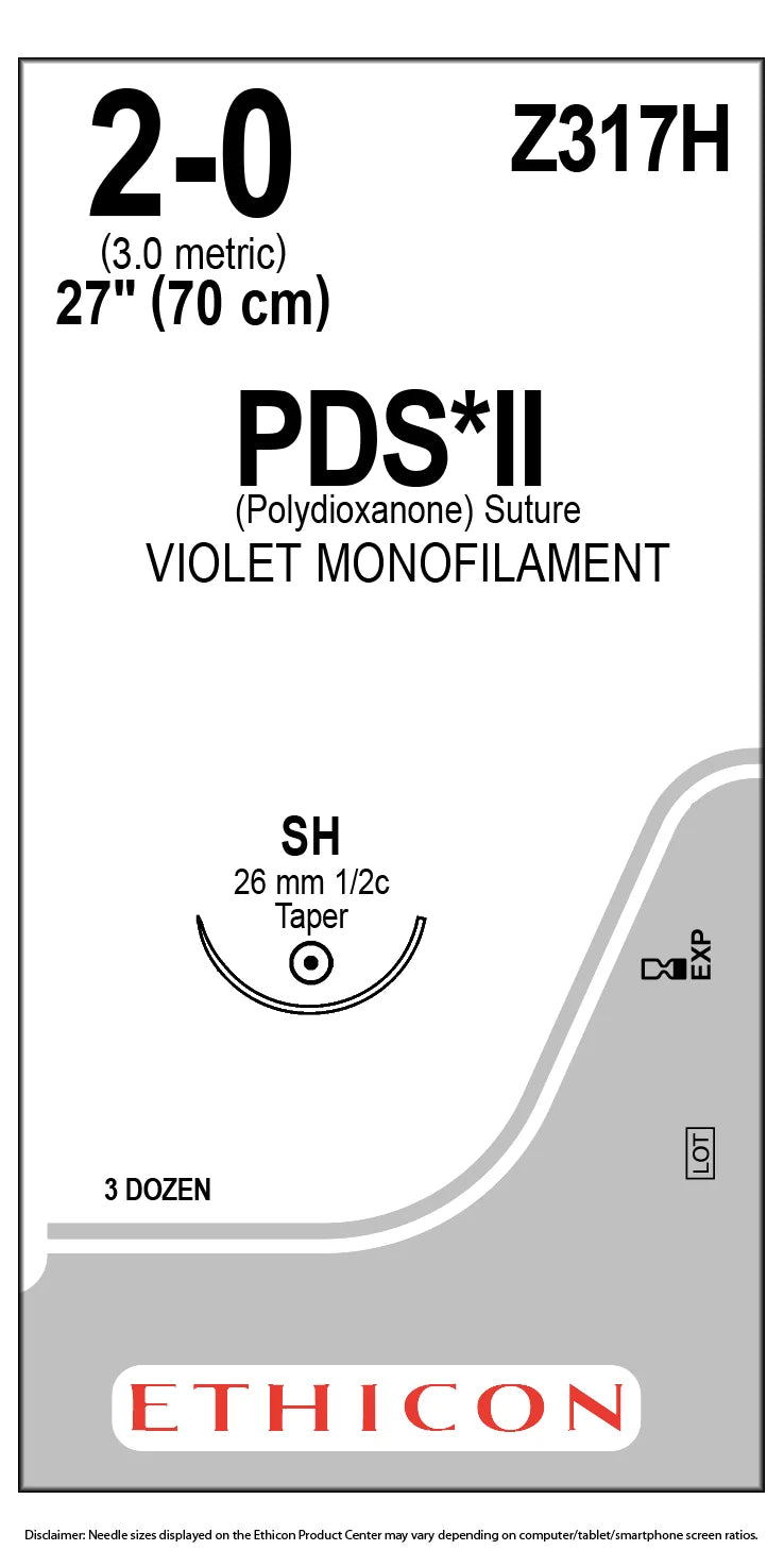 PDS™ II Polydioxanone Suture w/ Needle, SH 1/2 Circle Taper Point, Size 2-0