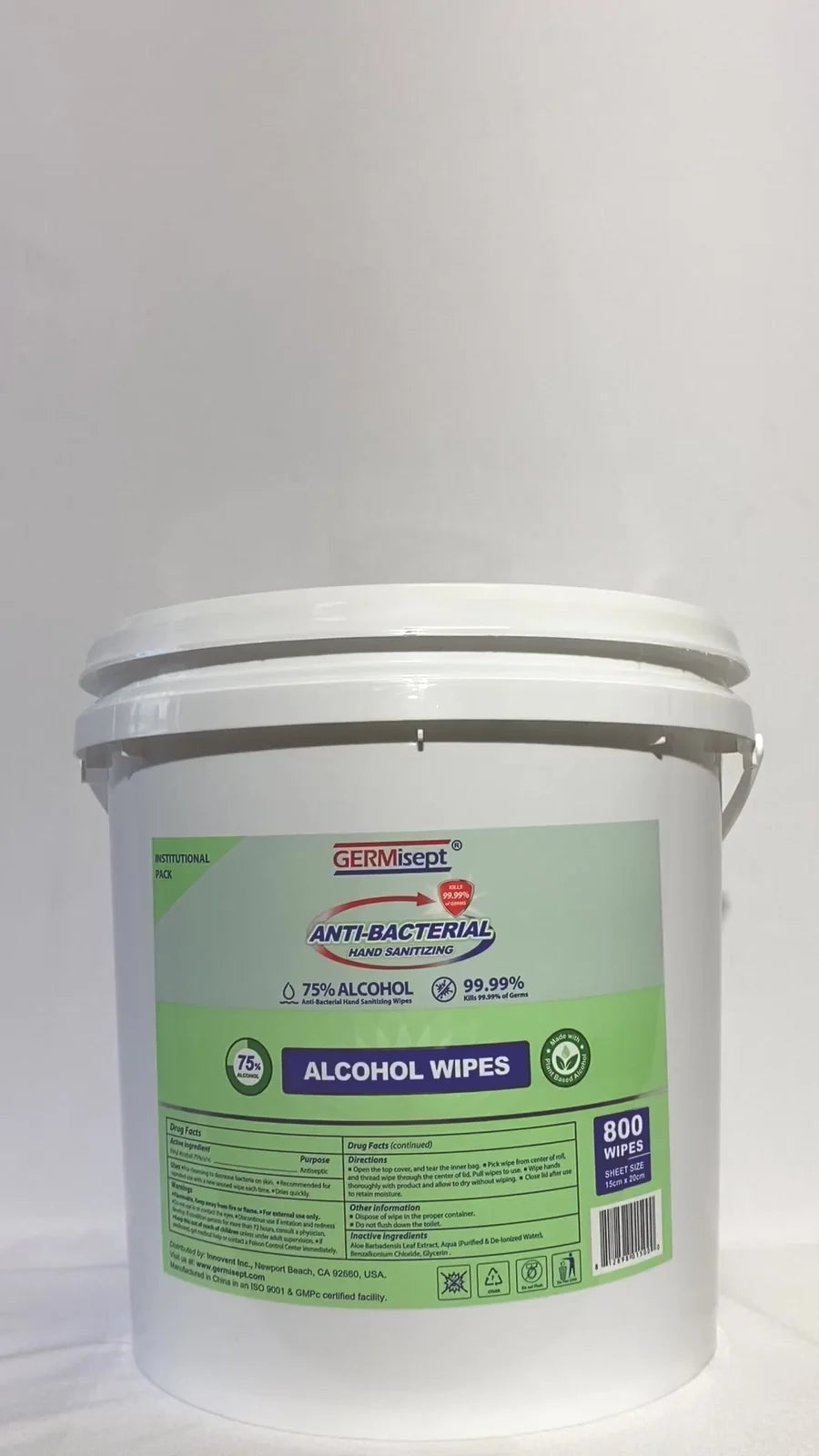 FDA Anti-Bacterial Alcohol Bucket Wipes, 800 ct, 800 wipes/bucket