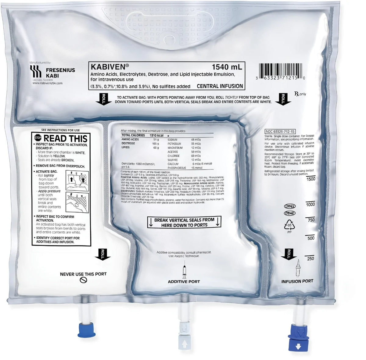 Kabiven® Amino Acids / Electrolytes / Dextrose / Lipid 3.3% - 0.7% - 9.8% - 3.9% Emulsion 1,540 mL