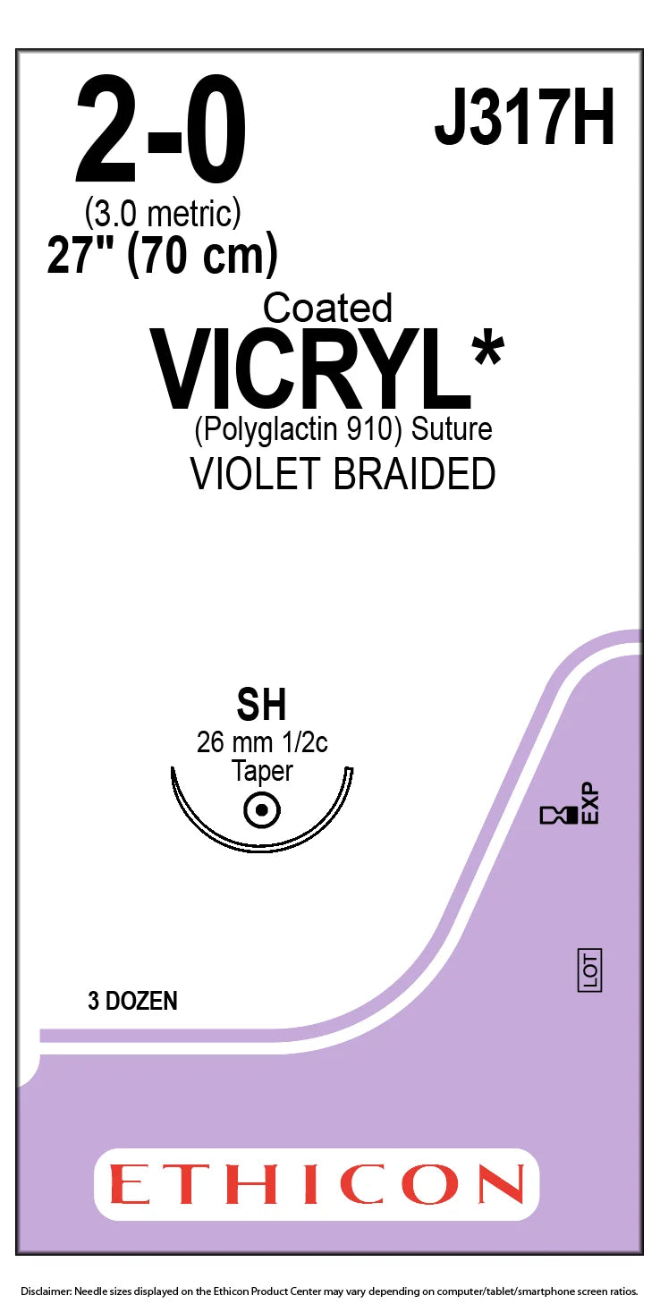 Coated VICRYL® Suture, violet braided, SH taper, 27 in, 2-0