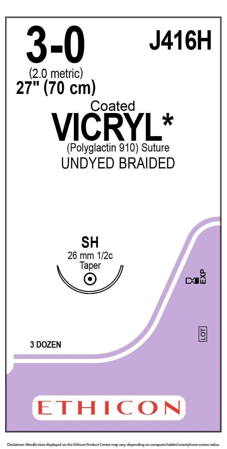 Coated VICRYL® Suture, UNDYED braided, SH taper, 27 in, 3-0
