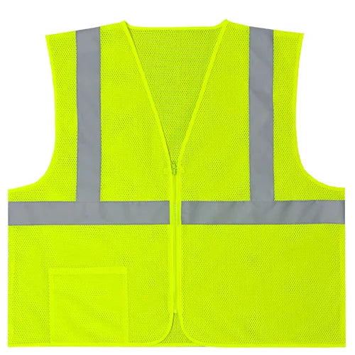 Safety Vest, Class 2 Standard Hi-Vis, 1 Pocket & Zipper Closure, Mesh Poly, 4XL/5XL