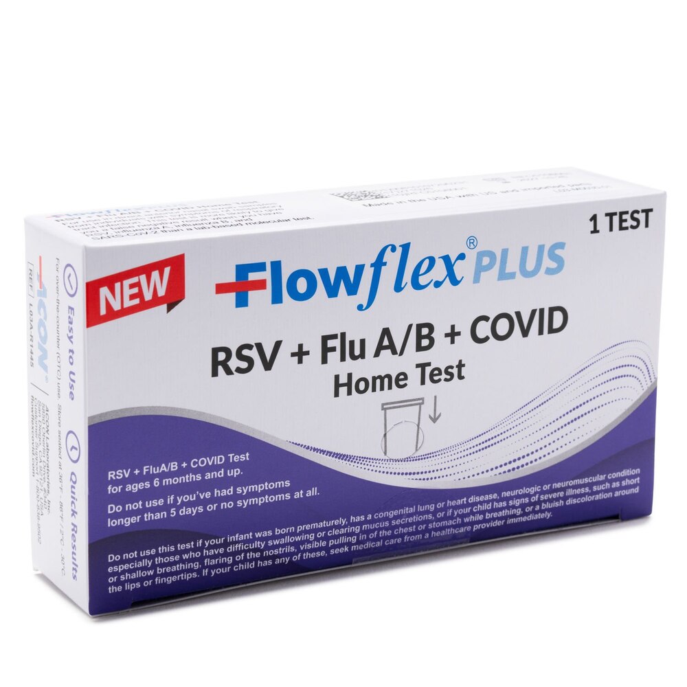 Flowflex® PLUS 4-in-1 RSV + Flu A/B + COVID Home Test (1 Test / Kit) Case of 48 Kits