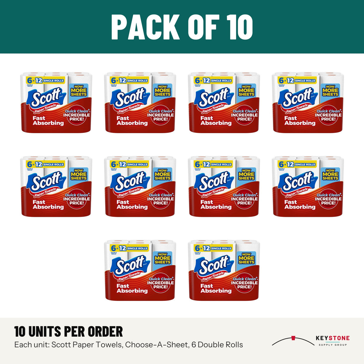 Scott Paper Towels, Choose-A-Sheet, 6 Double Rolls: pack of 10 units