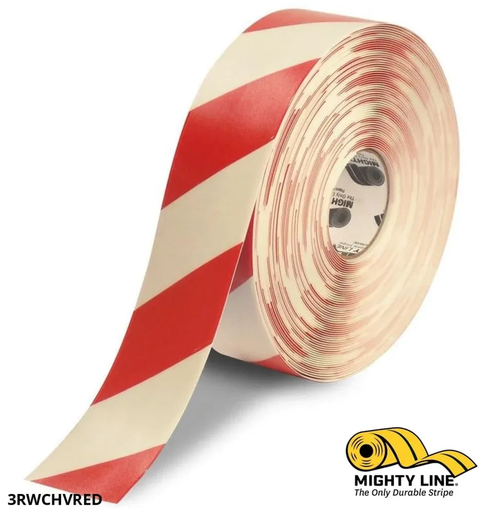 Mighty Line 3 in White Tape w/ Red Chevrons, 100 ft roll, 3 in x 100 ft (ShieldMark 3RWCHVRED)