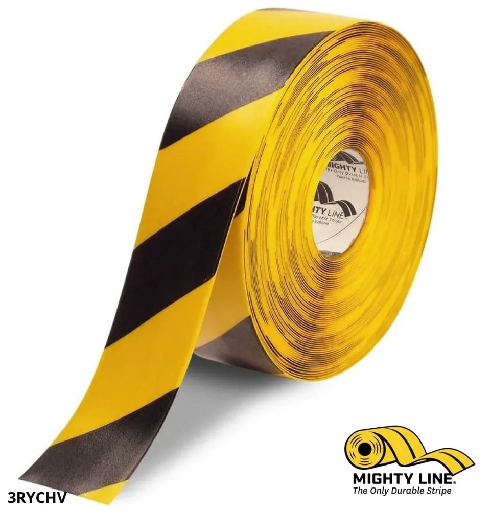 Mighty Line 3 in Yellow Tape w/ Black Chevrons, 100 ft roll, 3 in x 100 ft (ShieldMark 3RYCHV)