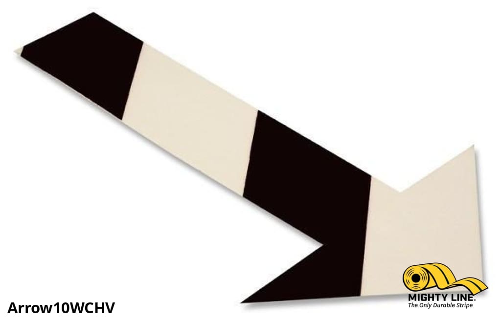 Mighty Line Solid WHITE Arrow With Black Chevrons, Pack of 50, Floor Marking & Safety Floor Tape