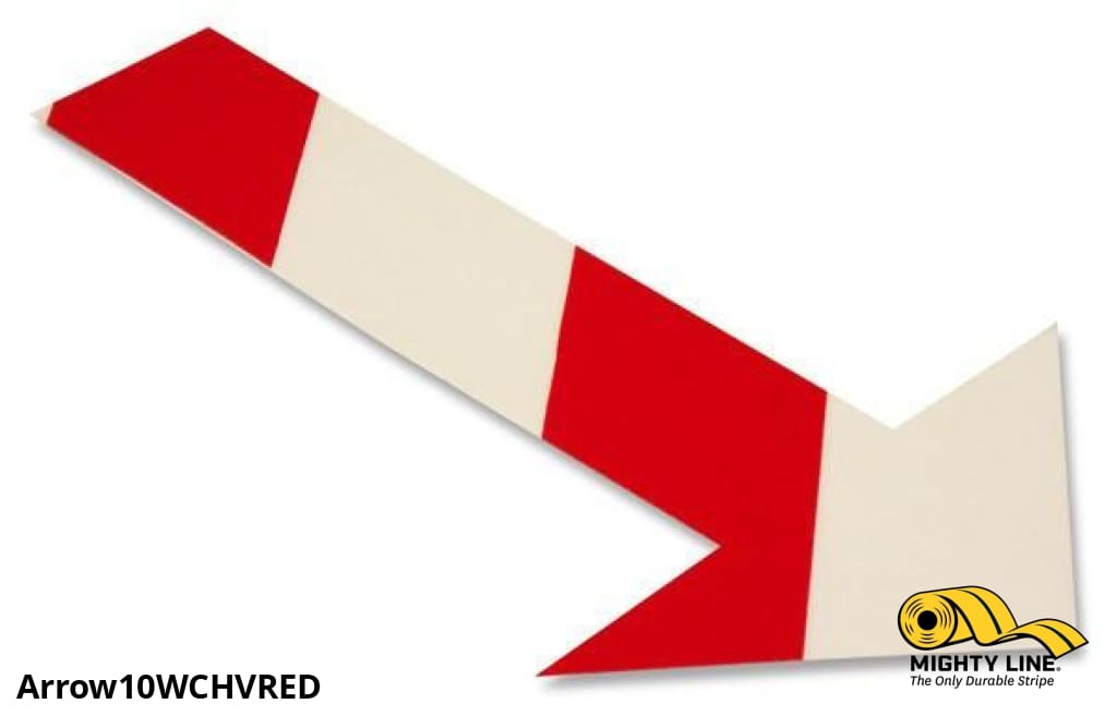 Mighty Line Solid WHITE Arrow With Red Chevrons, Pack of 50, Floor Marking & Safety Floor Tape