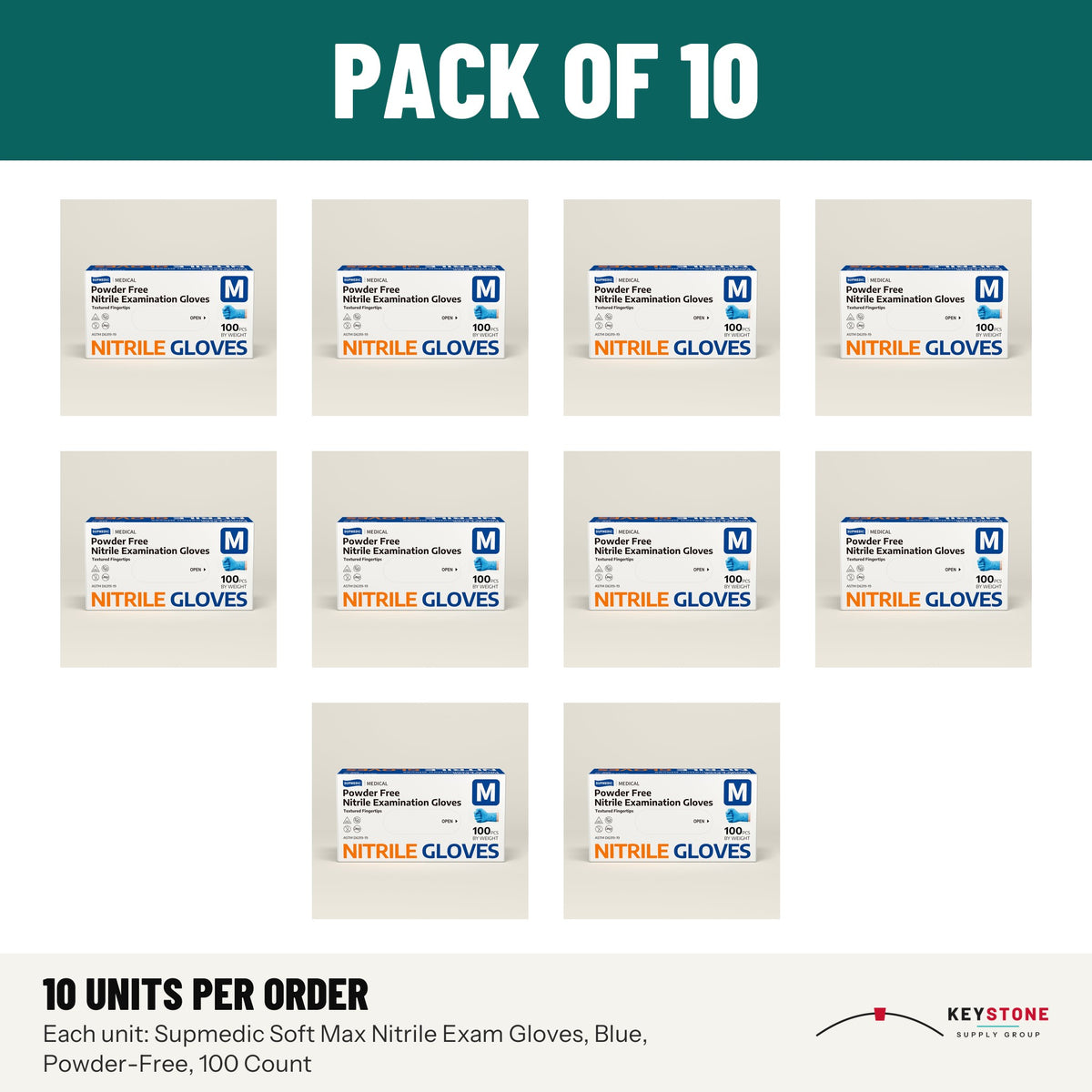 Supmedic Soft Max Nitrile Exam Gloves, Blue, Powder-Free, 100 Count: pack of 10 units