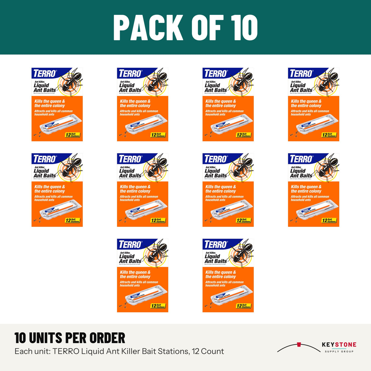 TERRO T300B Liquid Ant Killer Bait Stations, 12 Count: pack of 10 units