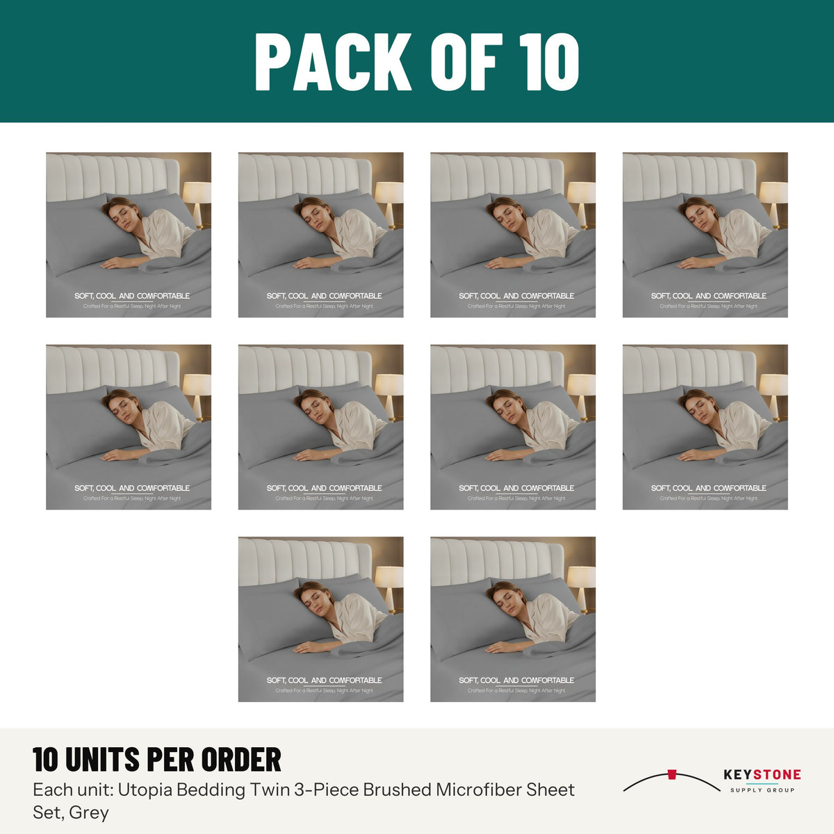 Utopia Bedding Twin 3-Piece Brushed Microfiber Sheet Set, Grey: pack of 10 units