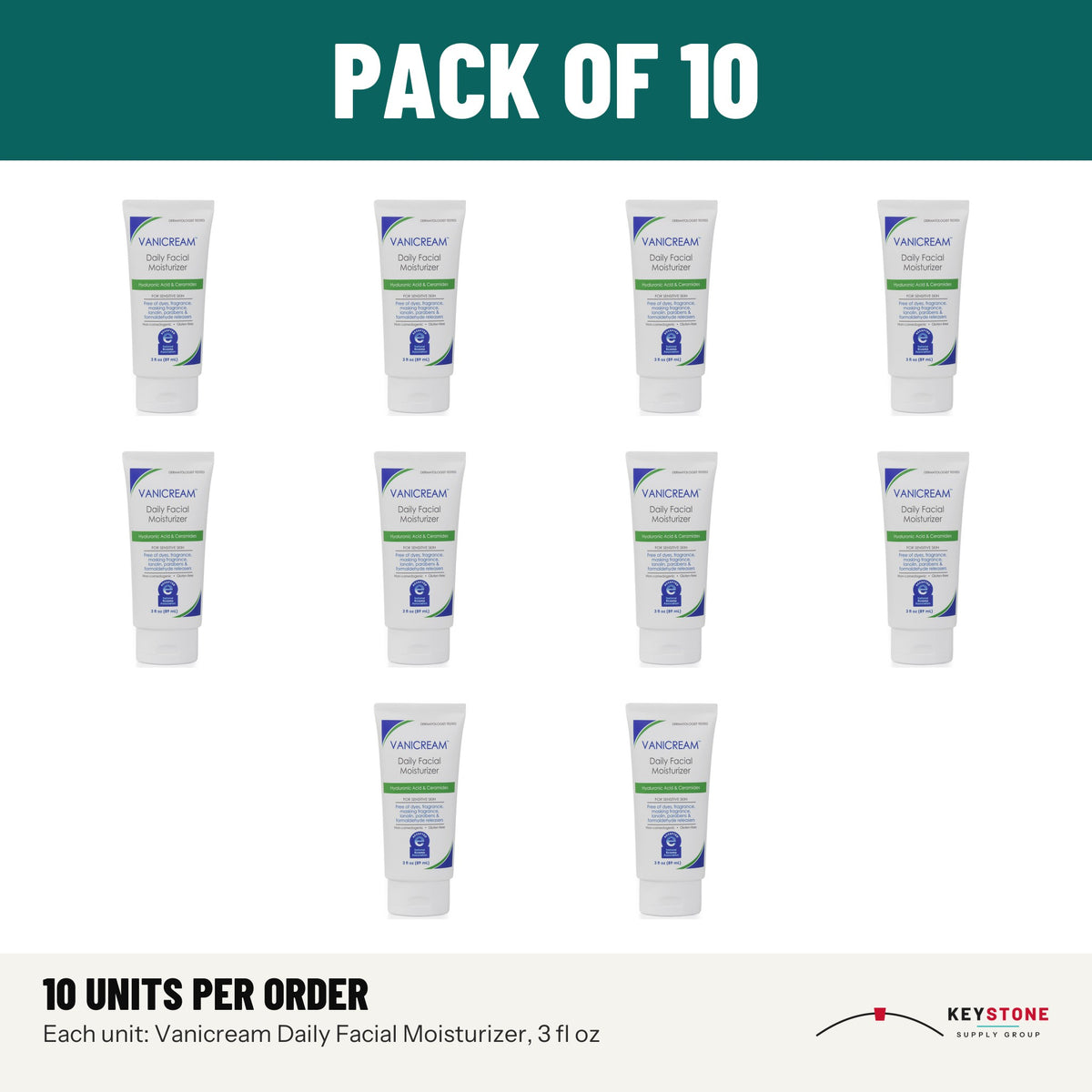 Vanicream Daily Facial Moisturizer, 3 fl oz: pack of 10 units